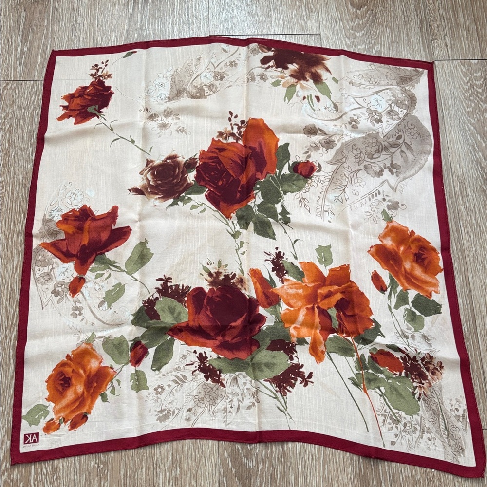 Anne Klein pink & red rose floral silk square scarf - Picture 2 of 6